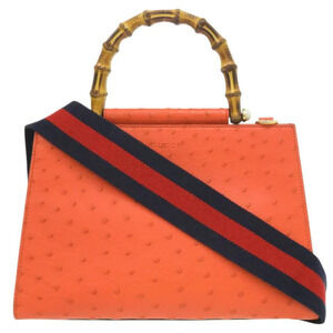 Gucci Bamboo Ostrich Orange Handbag